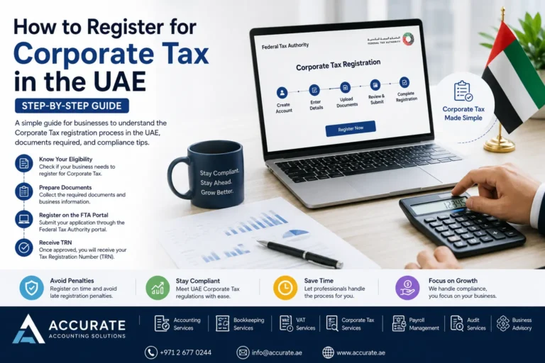 Business professional completing Corporate Tax Registration in the UAE with a step-by-step guide for companies.