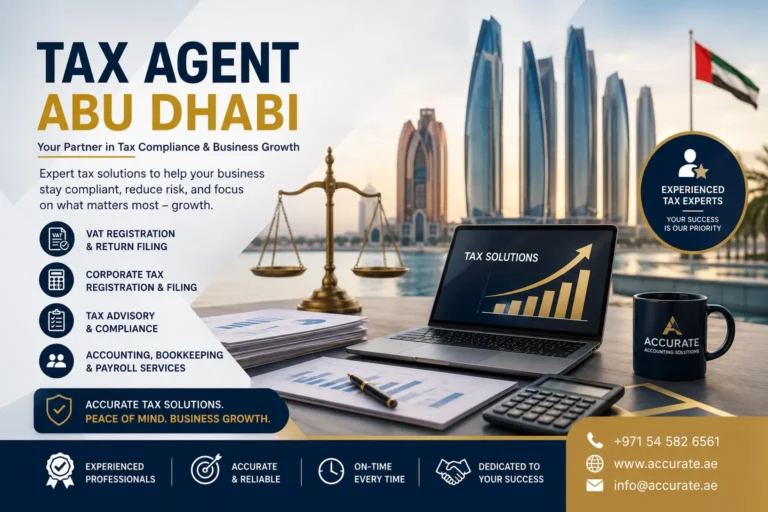 Professional Tax Agent Abu Dhabi providing VAT Registration, Corporate Tax, Accounting, Bookkeeping, and FTA compliance services for UAE businesses.