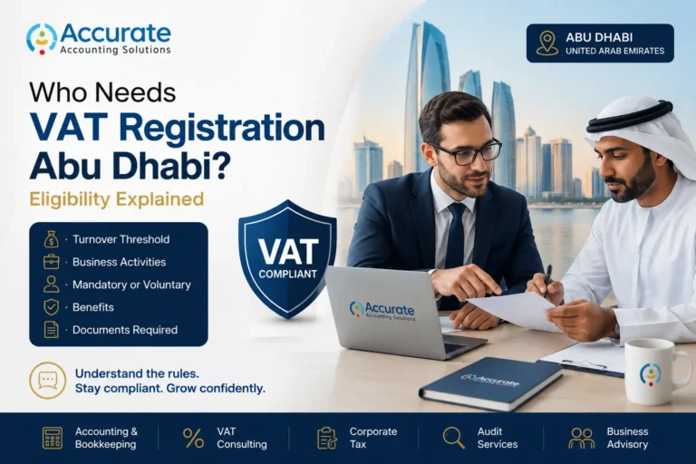 Business owner checking VAT Registration eligibility in Abu Dhabi with guidance on UAE VAT requirements and Federal Tax Authority compliance.